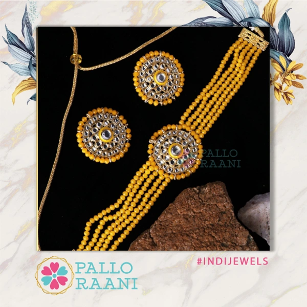 Mustard Kundan Choker Set - Adjustable, mustard, 
